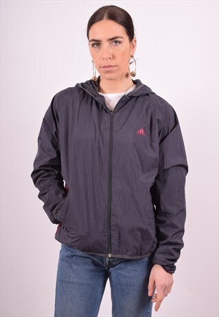 ADIDAS WOMENS VINTAGE HOODIE JACKET LARGE GREY 90'S