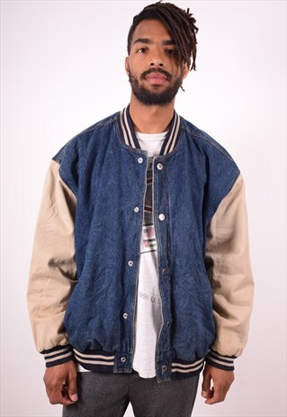 MENS VINTAGE BOMBER JACKET LARGE BLUE 90S