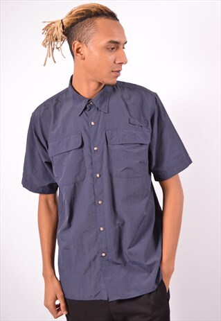 VINTAGE WRANGLER SHIRT SHORT SLEEVE NAVY BLUE