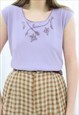 90S VINTAGE LILAC FLORAL EMBROIDERED BEADED TOP