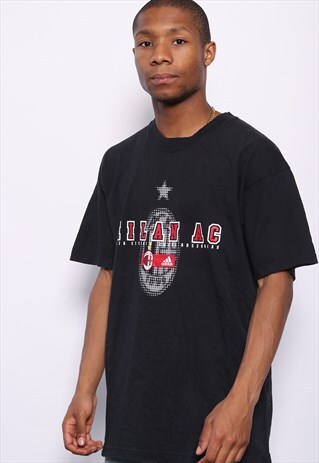 VINTAGE AC MILAN ADIDAS CHEST LOGO T-SHIRT BLACK