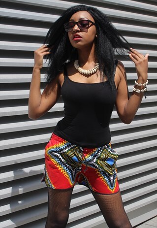 CONTINENT CLOTHING AFRICAN PRINT SHORT SHORTS RED ANKARA