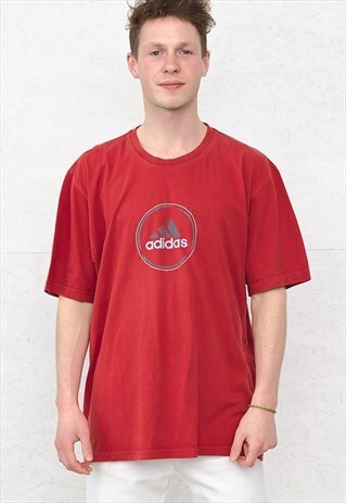 90S VINTAGE RED ADIDAS CREW NECK LOGO T-SHIRT