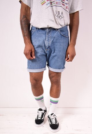 WRANGLER MENS VINTAGE DENIM SHORTS W32 BLUE 90S