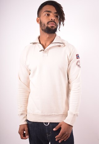 NAPAPIJRI MENS VINTAGE SWEATSHIRT JUMPER MEDIUM BEIGE 90S