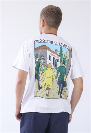 80S VINTAGE MENS TIN TIN ADVENTURE BIG LOGO T-SHIRT
