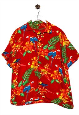 Vintage Short Sleeve Shirt Parrot Pattern Red