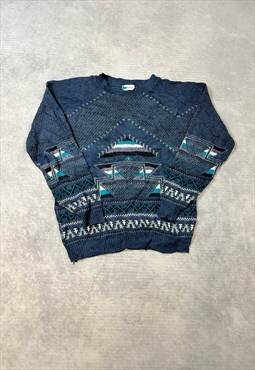 Vintage Abstract Knitted Jumper Funky Patterned Sweater