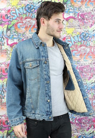 VINTAGE 80S MID BLUE BLANKET LINED DENIM JACKET.