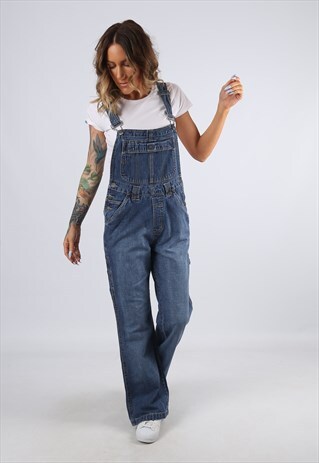DENIM DUNGAREES WIDE FLARED LEG UK 12 MEDIUM (G92D)