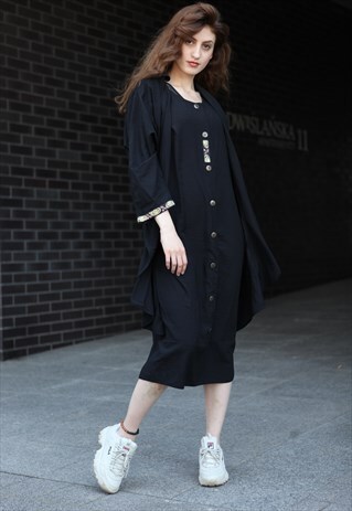 VINTAGE 90'S OVERSIZED BLACK MIDI DRESS