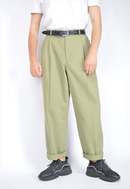 Vintage green classic 80's straight cotton suit trousers 