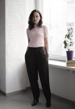 VINTAGE 90'S BROWN HIGH WAISTED STRAIGHT WOOL TROUSERS