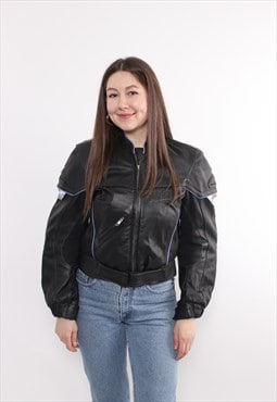 90s biker jacket, vintage black leather woman motorcycle 