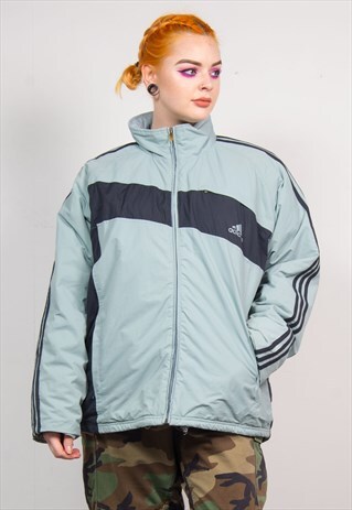 ADIDAS VINTAGE 90'S BLUE STRIPED LIGHT PADDED JACKET