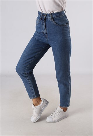 VINTAGE HIGH WAISTED DENIM TAPERED LEG UK 8 (E1S)
