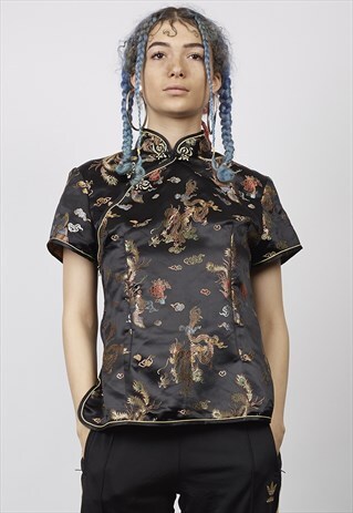 VINTAGE 90'S BLACK ORIENTAL TOP