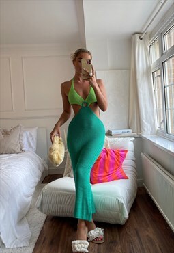 Green Multi Knit Cut Out Midi Dress