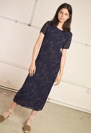 90'S RETRO FLORAL PARIS CHIC DOUBLE LAYERED MIDI DRESS