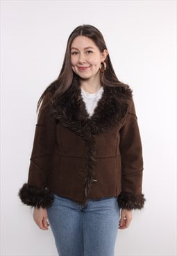 90s Penny lane coat, vintage brown cropped overcoat