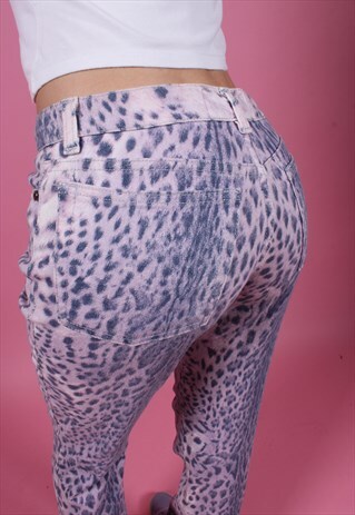 ROBERTO CAVALLI PINK/PURPLE LEOPARD PRINT JEANS