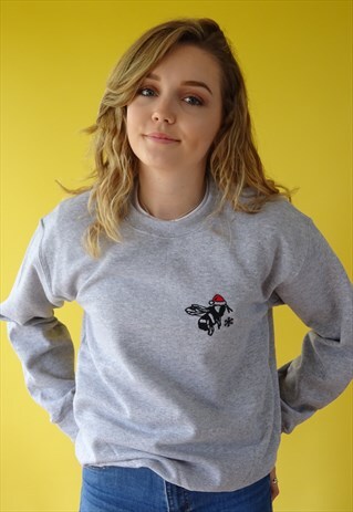 UNISEX SWEATSHIRT IN GREY WITH SNOWFLAKE BEE XMAS EMBROIDERY