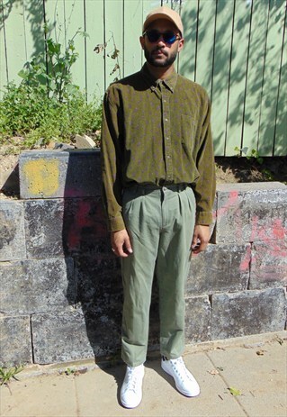 90S MINIMALIST PREPPY SKATER PLEATED GREEN TROUSERS 32