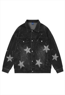 Star denim jacket graffiti varsity bleached old jean bomber