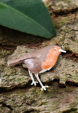 Robin Bird Enamelled Animal Brooch