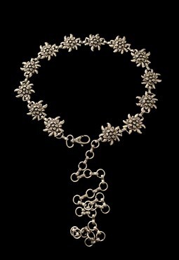 80's Brushed Silver Metal Ladies Floral Chain Link Belt