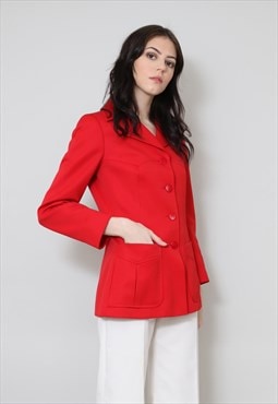70's Red Ladies Wool 4 Button Blazer Jacket Coat