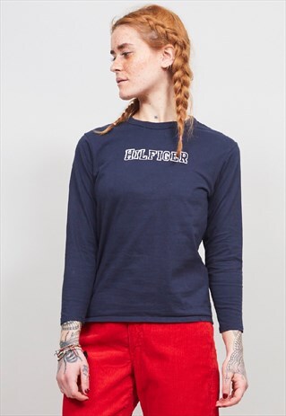 VINTAGE 90'S TOMMY HILFIGER NAVY LONG SLEEVE T-SHIRT