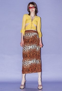 Vintage Y2K wrap-around long skirt in leopard print