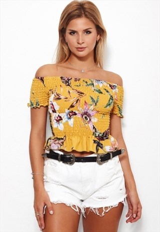 JEM MUSTARD FLORAL BARDOT TOP
