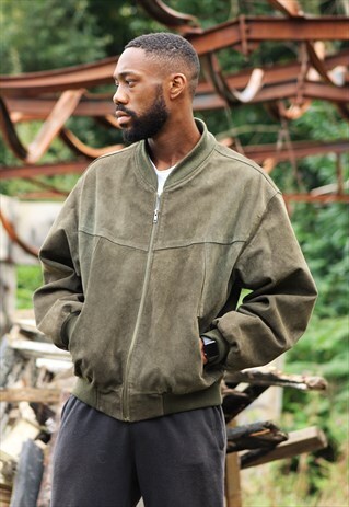 VINTAGE / GREEN SUEDE BOMBER JACKET
