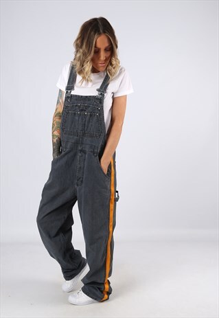DUNGAREES DENIM BICH REWORKED SIDE STRIPE TALL UK 16 (31N)