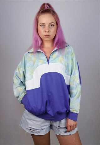 VINTAGE 80'S RETRO OVERSIZED 1/4 ZIP SWEATSHIRT / JUMPER