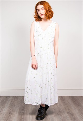 VINTAGE 90'S WHITE FLORAL MIDI DRESS
