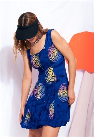 VINTAGE SUMMER DRESS 90S BUTTON FRONT TIE-DYE PATTERN DRESS