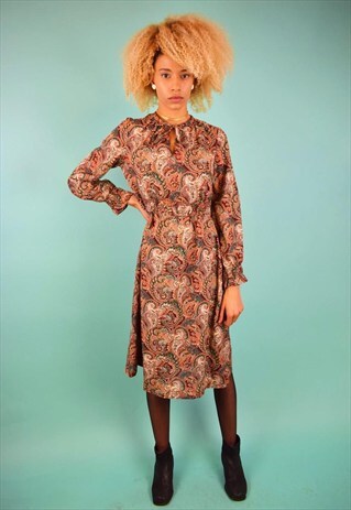 VINTAGE 70'S PAISLEY PRINT BOHO DRESS