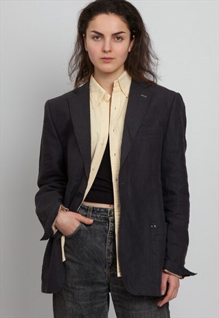 VINTAGE DARK GREY OVERSIZED BLAZER JACKET