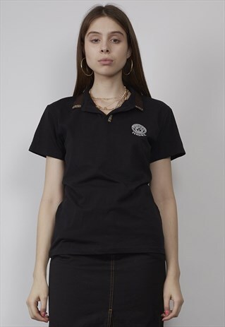 RARE VINTAGE 90'S VERSACE LOGO BLACK POLO T-SHIRT