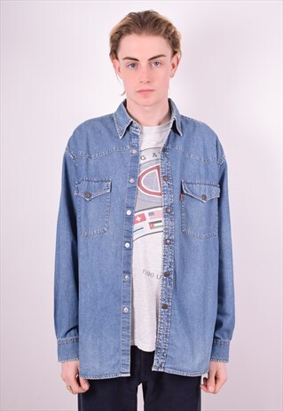 LEVI'S MENS VINTAGE DENIM SHIRT LARGE BLUE 90'S
