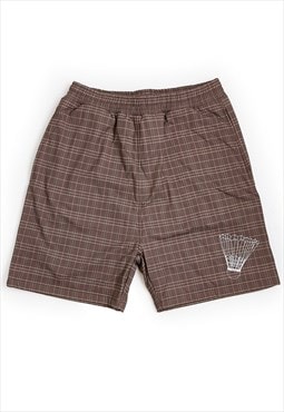Brown badminton printed check shorts