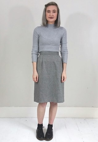 VINTAGE 90'S BLACK AND WHITE WOOL BLEND PENCIL SKIRT