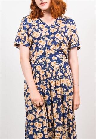 VINTAGE 90'S FLORAL PATTERN PLEATED MIDI DRESS