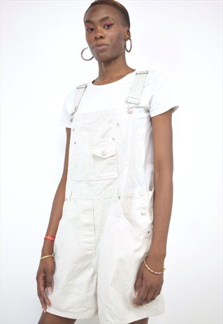 VINTAGE 90S WHITE POCKET DUNGAREE SHORTS