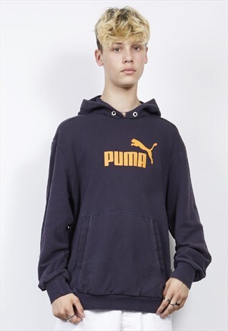 VINTAGE 90'S PUMA ORANGE LOGO NAVY HOODIE