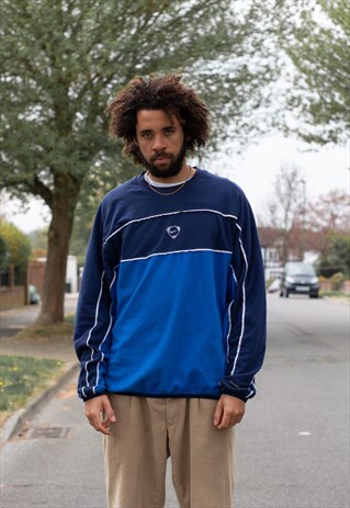 VINTAGE 00S NIKE Y2K CENTRAL SWOOSH FLEECE JUMPER IN BLUE
