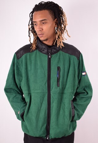 TOMMY HILFIGER MENS VINTAGE FLEECE JACKET XL GREEN 90S